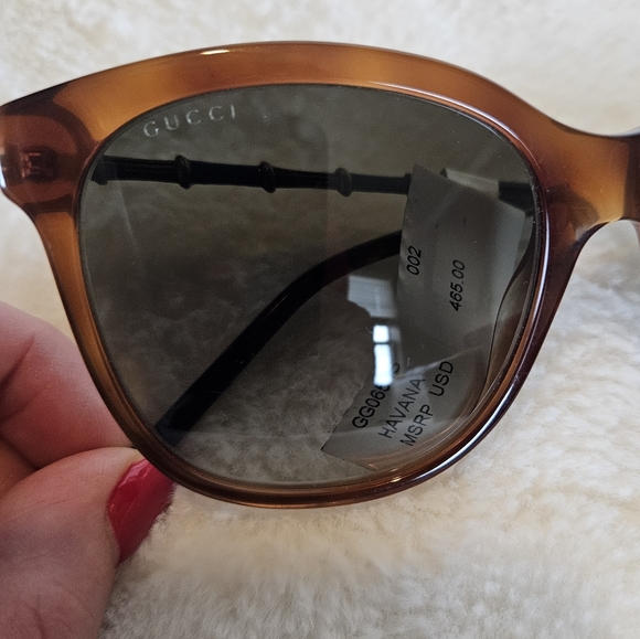 GUCCI Brown Tortoise Havana Green Gradient Lens Square Sunglasses Bamboo GG NWT - Picture 5 of 14